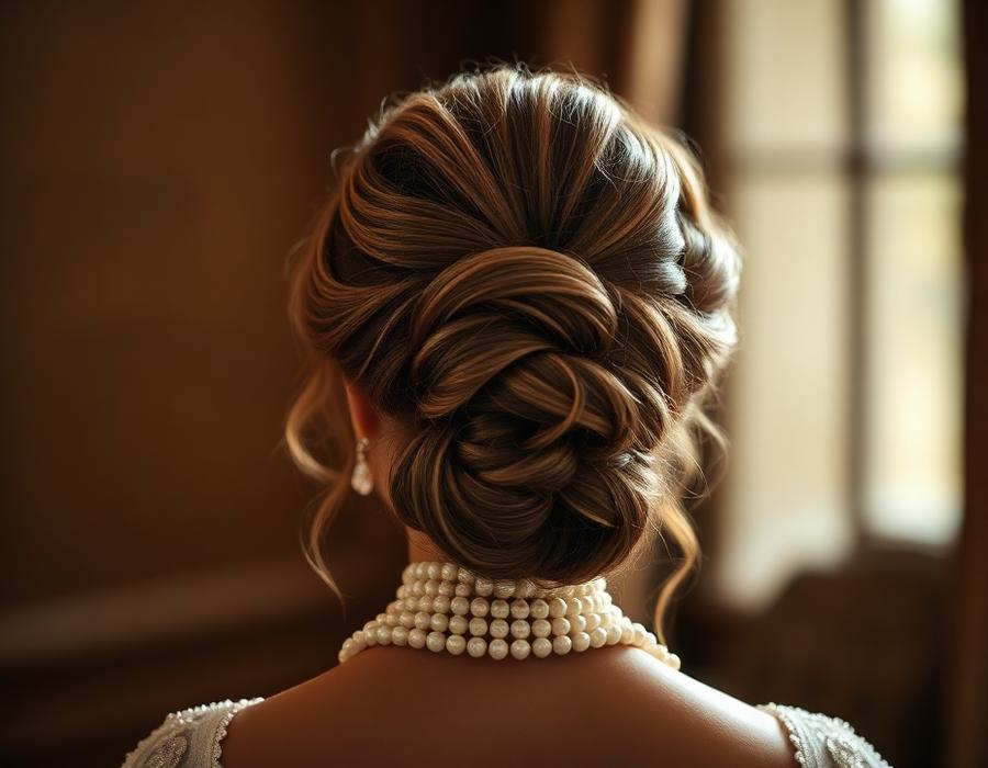 Bridal updo with pearl detailing